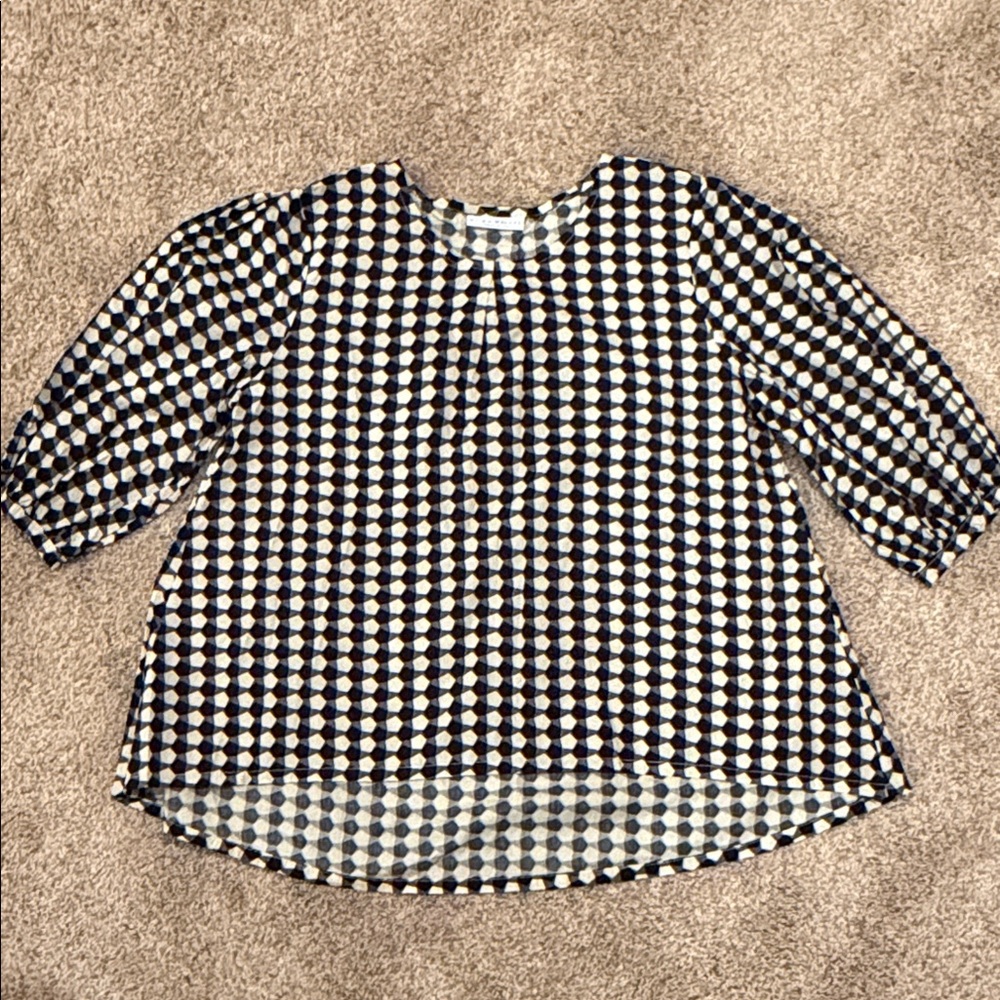 Bryn Walker Lucinda Organic Cotton Poplin Checkered Print Hi-Low Hem Top size M